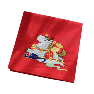 手帕刺绣纯棉国风新年春节过年礼物男女士随身方巾手绢  瑞马呈祥