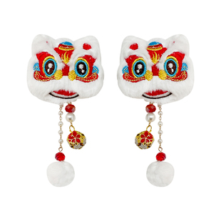 新年红色锦鲤发夹女童发卡过年流苏毛球头饰儿童春节喜庆拜年发饰