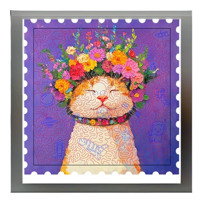 花环猫咪木质拼图带相框解压puzzle趣猫集异形拼图太空人火箭飞船