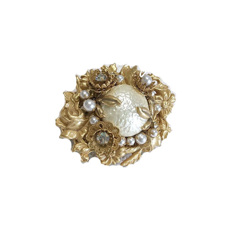 yuwelry欧美中古西洋古董宫廷风vintage花朵复古珍珠胸针项链