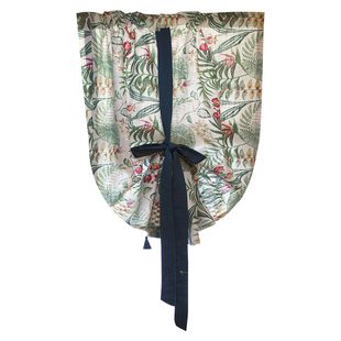 北欧绿色几何植物美式复古提拉帘厨房卫生间隔断系带成品窗帘涤麻