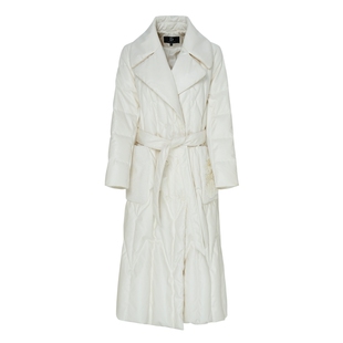 IDPAN长款羽绒服冬季新款气质大翻领精致提花西格纹白鸭绒女