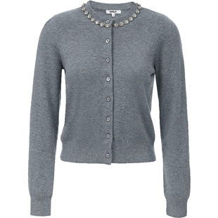 ONLY2026春季新款时髦钉钻正肩剪裁柔软舒适开衫长袖针织衫女