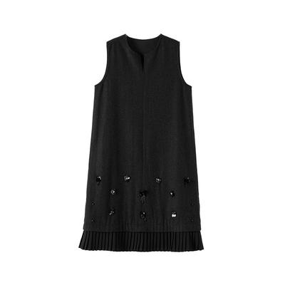 晚白绵羊毛直筒无袖连衣裙