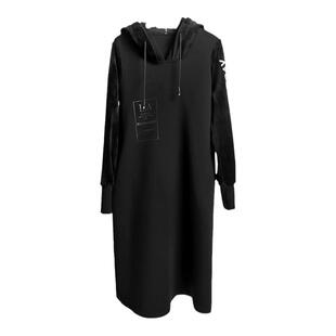纳帕佳连帽卫衣连衣裙女2023秋冬新款黑色中长款套头长袖休闲裙子