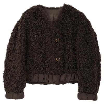 肌理卷毛羽绒拼接外套