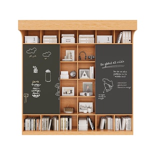 政补实木满墙书柜书架收纳组合柜推拉式黑板墙客厅书房书橱展示柜