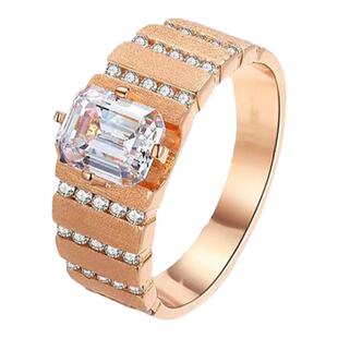 18K玫瑰金莫桑石宽版奢华男款戒指纯银小众大气精致通勤气质设计