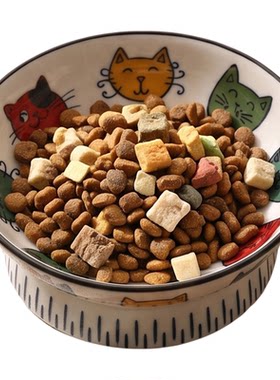 卡通趣味高颜值陶瓷猫碗护颈