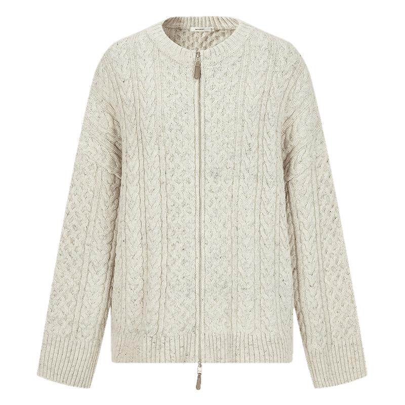 moussy 春季绞花OVERSIZE拉链针织开衫外套028IAZ70-1029