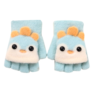 宝宝手套一岁小童男女童五指翻盖儿童2岁秋冬季加绒保暖半指冬天