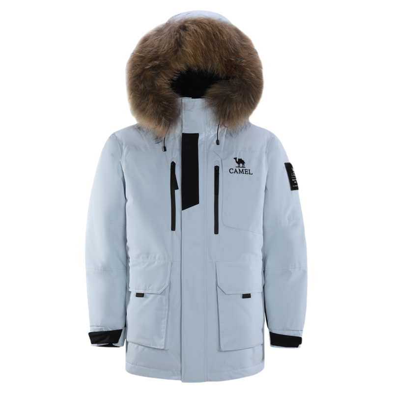 骆驼女装工装派克羽绒服2025冬季新款防风加厚保暖大毛领羽绒外套