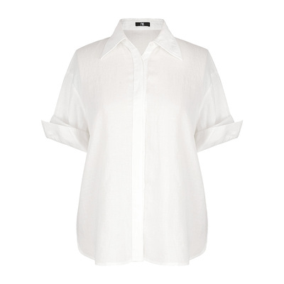 SEEKSIMPLE 亚麻天丝面料|混纺抗皱提升50%|卷边袖宽松休闲衬衫