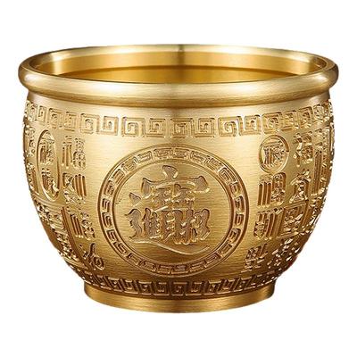 百福铜缸黄铜米缸摆件招财进宝聚宝盆聚财福客厅装饰品存钱罐水晶