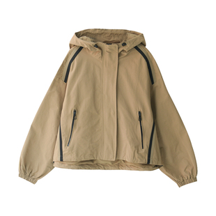 W2231C 帅气连帽拼色拉链短款抽绳外套女士春季休闲夹克米兰宣言