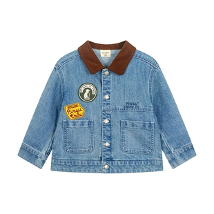 【商场同款】马拉丁Pingu企鹅25秋新款男童美式复古水洗牛仔外套