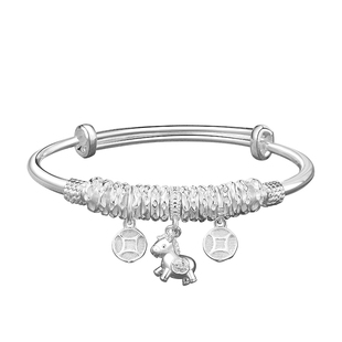 马上有钱银手镯女纯银9999推拉手环盘缠银镯子2026新款马年礼物女