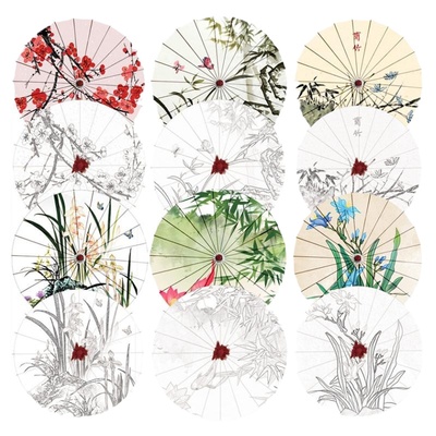 梅兰竹菊油纸伞diy手工绘画白伞