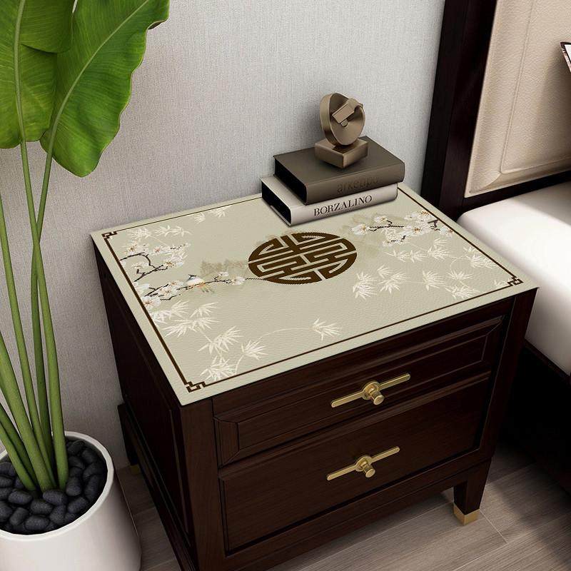 新中式床头柜垫子皮革桌布防水防油免洗硅胶桌垫家用茶几防尘盖布