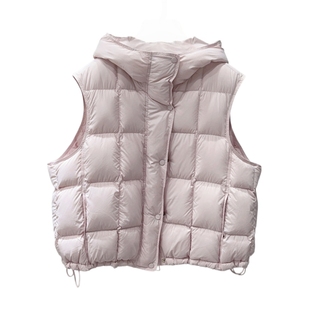 豆腐块连帽羽绒服马甲女宽松2025秋冬新款90白鸭绒坎肩无袖外套厚