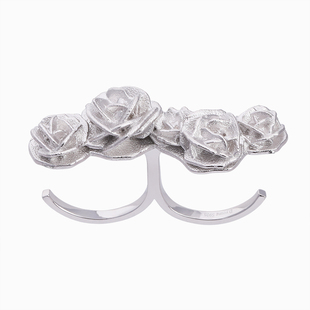 Different Young沙漠玫瑰 925纯银镀铂金戒指原创设计夸张双指戒