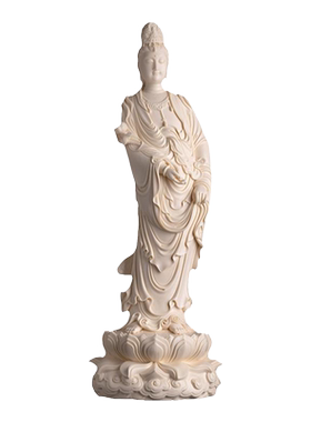 戴玉堂林建平陶瓷摆件《持莲花观音 猛犸牙黄》观世音菩萨佛像