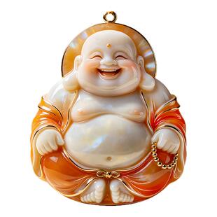 丹红佛影佛牌吊坠金玉满堂弥勒佛轻奢项链送家人笑口常开高级吊坠