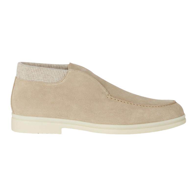 LoroPiana/诺悠翩雅男士莫卡辛鞋经典麂皮踝靴羊绒针织边新款
