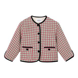 RBIGX瑞比克童装秋季新款优雅贵族小香风女童粉绿格外套