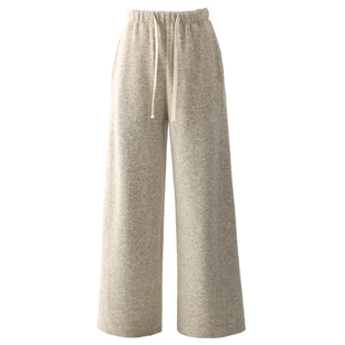 巨好看的冬季裤子米色毛呢阔腿裤女2025新款宽松休闲直筒裤糯米裤