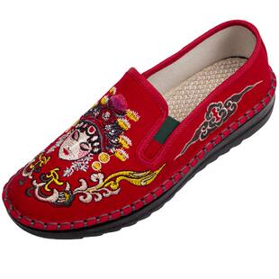 老北京布鞋女民族风脸谱绣花鞋平底懒人刺绣社会鞋复古休闲布鞋