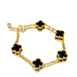 黄金四叶草五花手链女999足金足银幸运网红金包银手镯情人节礼物