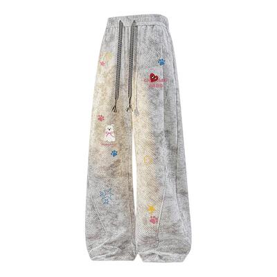 查尔斯桃心小熊涂鸦扎染休闲长裤