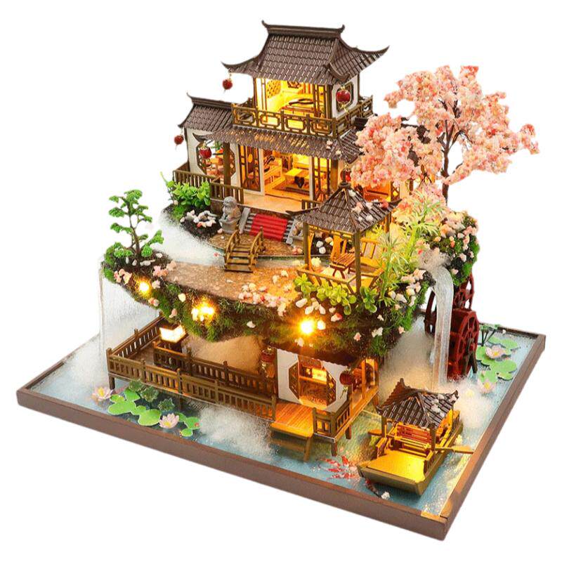 中国风diy小屋世外仙境古镇建筑大别墅手工玩具模型房子生日礼物