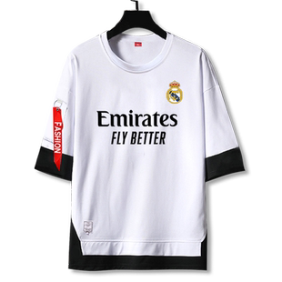 皇马队服20/21赛季新款球衣服五分袖短袖t恤衫男本泽马拉莫斯中袖