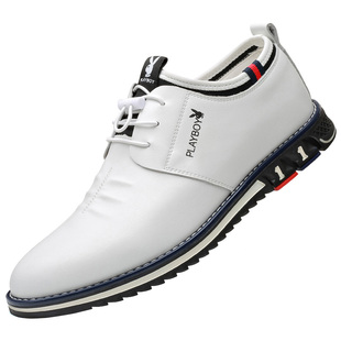 花花公子男鞋2023春季新款白皮鞋男百搭潮流真皮男士内增高休闲鞋