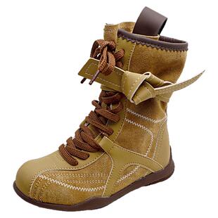 复古百搭美拉德拳击靴女童中筒靴春秋儿童马丁靴西部牛仔靴德训靴