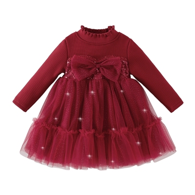 女童红色抗菌加绒礼服裙