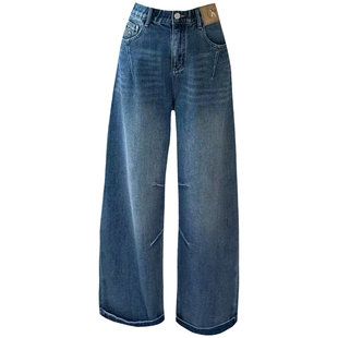 2026夏季新款jeans阿凡牛A5640后松紧腰宽松九分女牛仔老爹弯刀裤