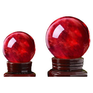 天然红色水晶球摆件鸿运当头熔炼大红吉祥珠圆形办公室火属性装饰