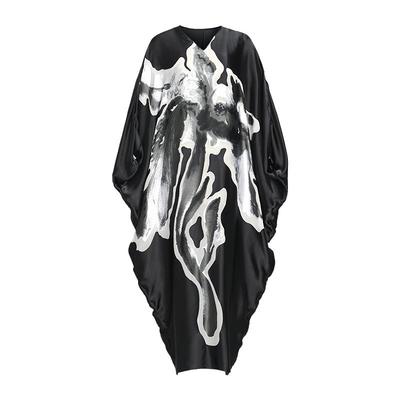 【墨韵诗笺】ZHUCHONGYUN2025夏新款v领宽松显瘦东方廓形连衣裙