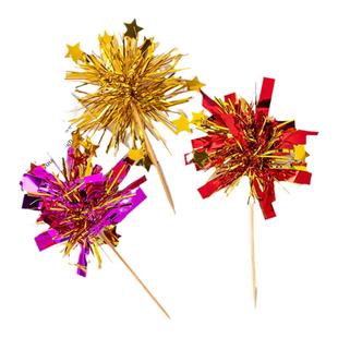 网红新年蛋糕装饰插件新款雨丝跨年春节蛋糕插牌红金星星雨丝插件