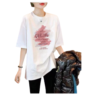 中长款短袖T恤女遮屁股鲨鱼裤搭配上衣白色纯棉宽松百搭打底衫女