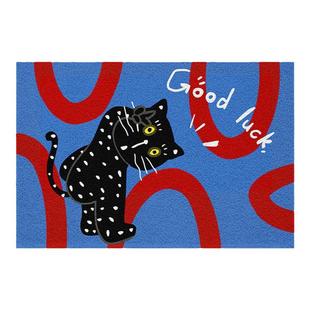 入户门地垫蓝色黑猫门口丝圈地垫进门垫门外蹭土防滑脚垫家用地毯