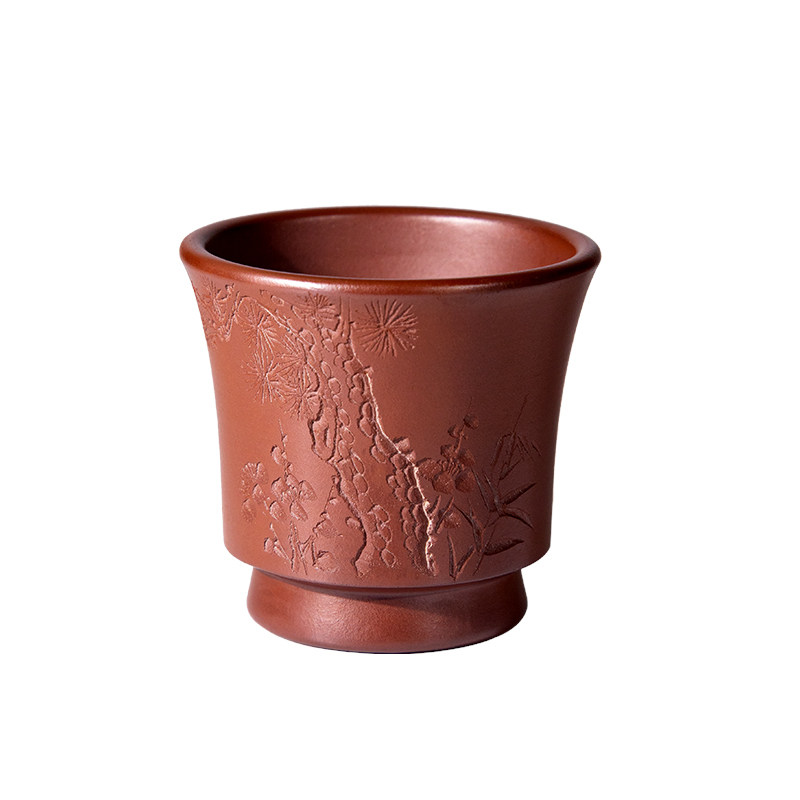紫砂主人杯茶杯纯手工刻绘品茗杯
