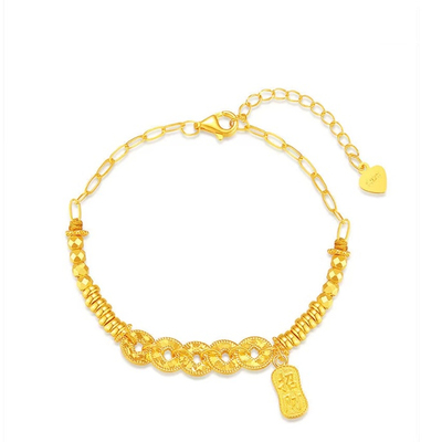 新款古法黄金色碎冰冰五帝钱手链高级感轻奢小众设计招财纳福手饰