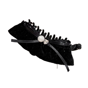 韩系黑色珍珠蝴蝶结丝绒裙摆香蕉夹高级感后脑勺抓夹夹子横夹发饰