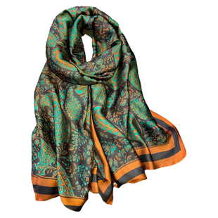 墨绿色大丝巾女纱巾薄围巾春秋夏季中年妈妈丝绸披肩母亲节送礼物