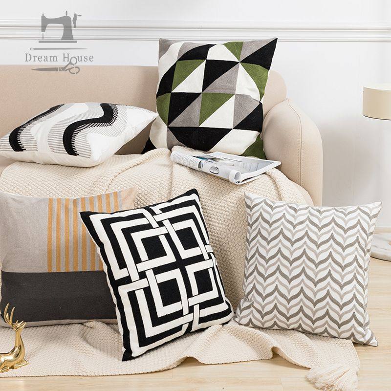 新品 北欧刺绣链条绣ins抱枕靠垫套样板房汽车沙发椅靠枕懒人