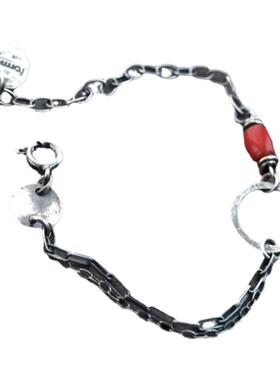 复古简约红色串珠银手链